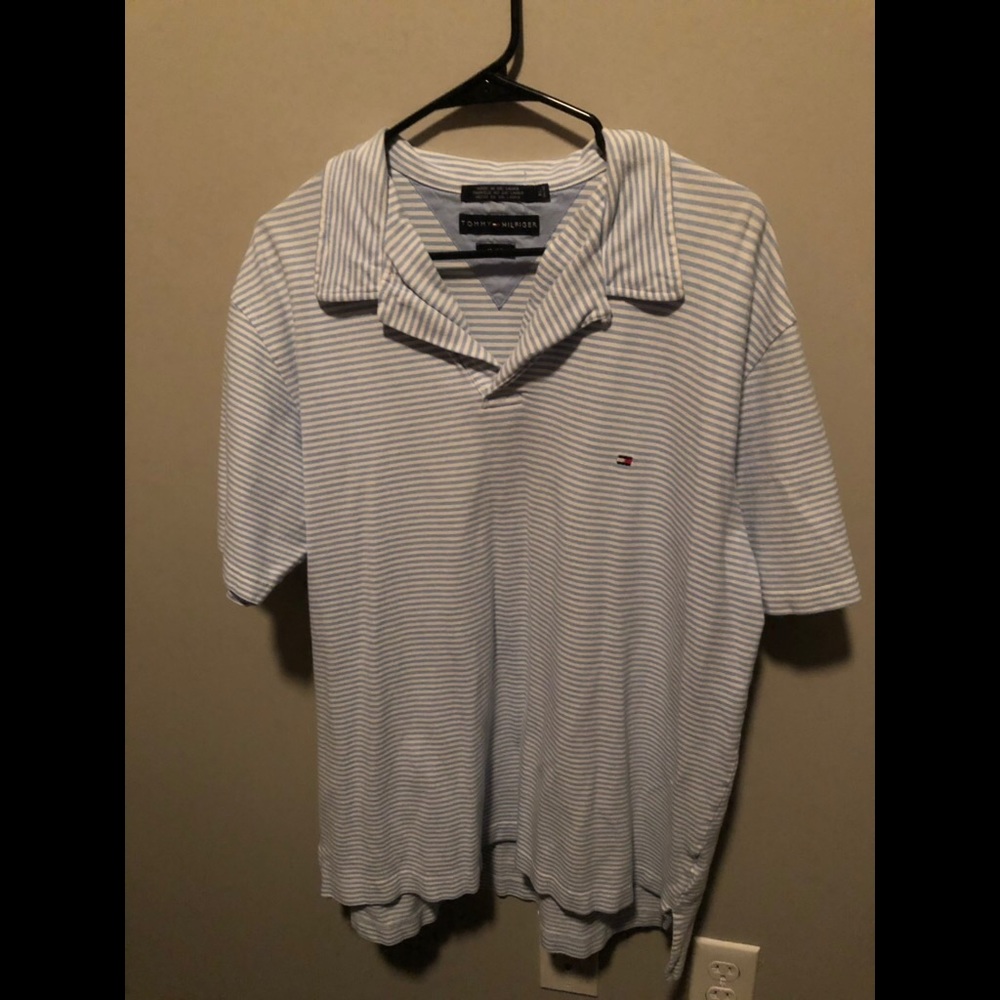 Blue and White Striped Polo